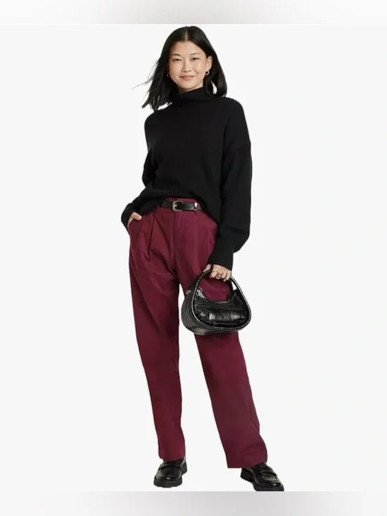 a new day high waisted trousers in Burgundy Wine 8 Long NWT - Picture 3 of 8